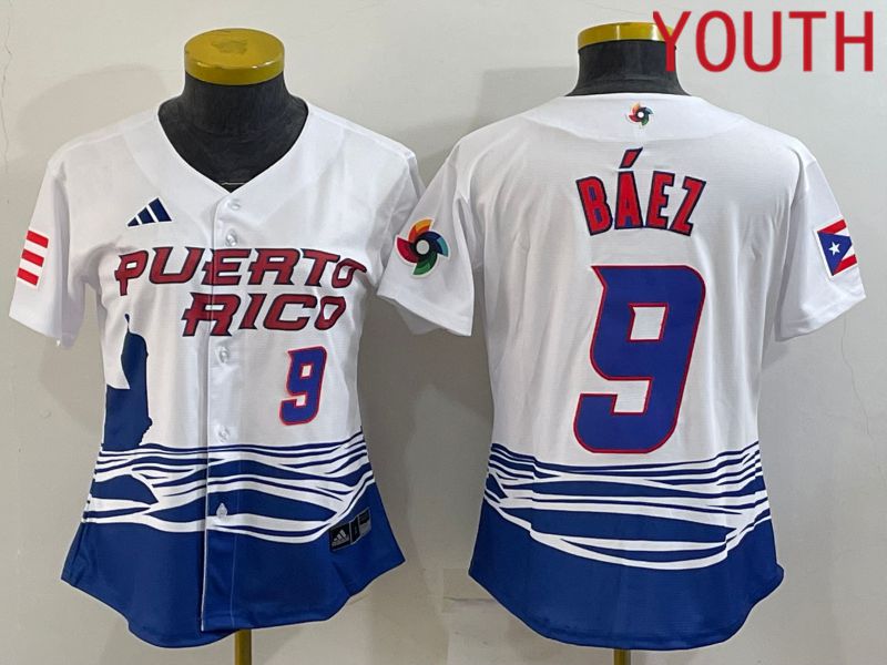Youth 2023 World Cub Puerto Rico 9 Baez White MLB Jersey4